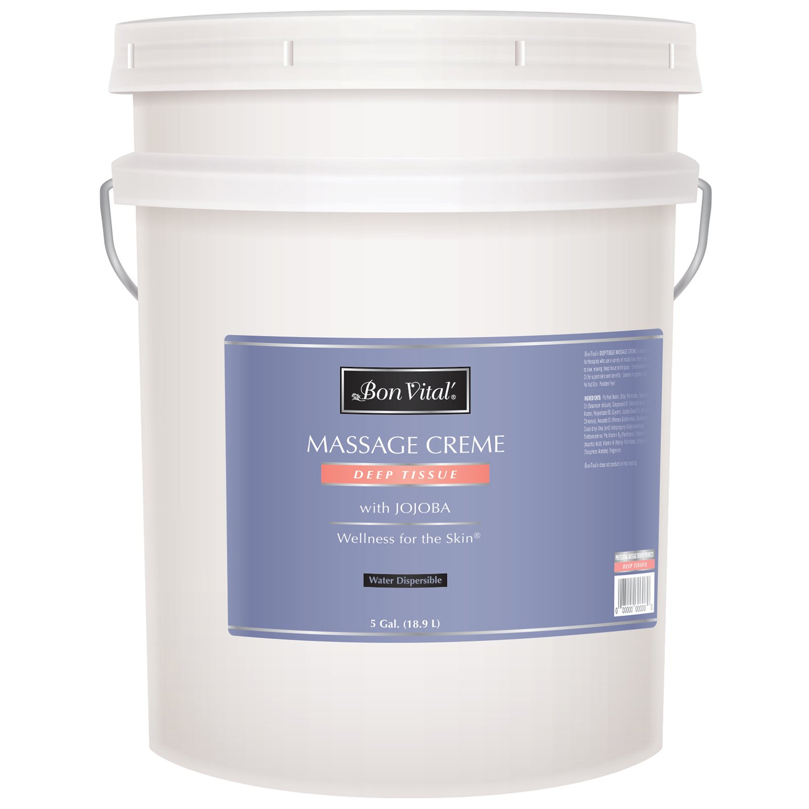 Bon Vital' Deep Tissue Massage Cream - 5 Gallon Pail | Professional Massage Therapy Lotion for Muscle Relaxation, Pain Relief & Injury Recovery | Ideal for Sports Massage, Physical Therapy & Home Use