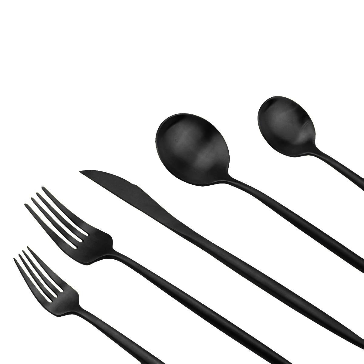 Premium Matte Black Flatware Set - 6-Piece Modern 18/10 Stainless Steel Cutlery (Dessert & Salad Spoons, 7.2