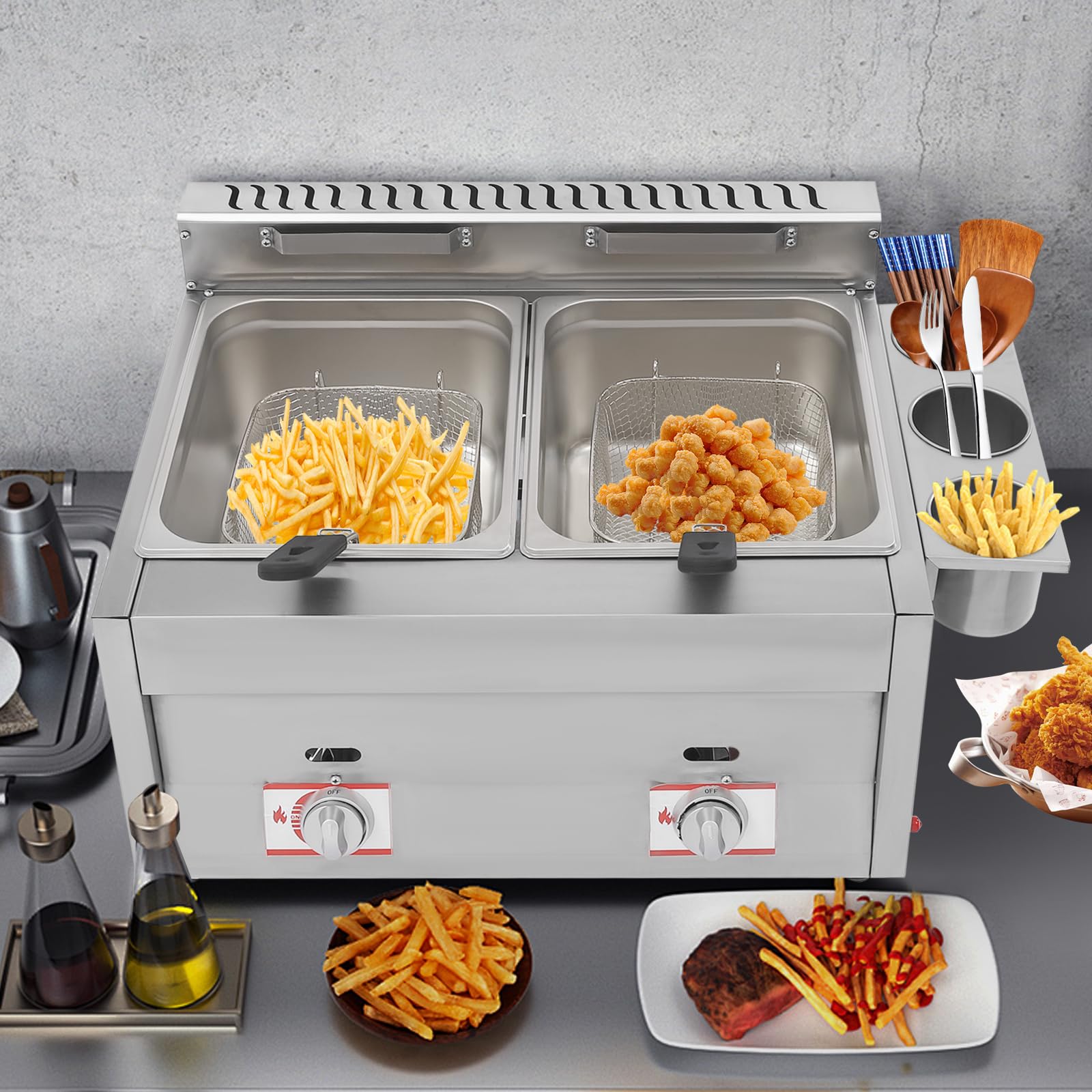 12L Dual Tank Commercial LPG Gas Deep Fryer with 2 Fry Baskets - High Capacity Stainless Steel Countertop Frying Machine for Restaurants, Fast Food Stands & Supermarkets - Perfect for French Fries, Chicken Wings & Seafood Cooking