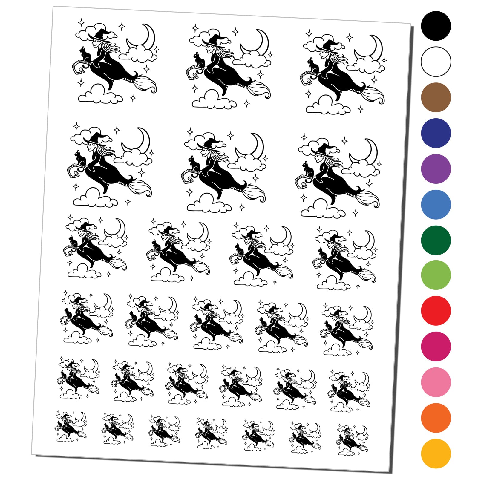 Halloween Temporary Tattoos - Witch on Broom with Black Cat Waterproof Fake Body Art Set (Black) - Perfect for Halloween Parties, Costume Contests & Spooky Events