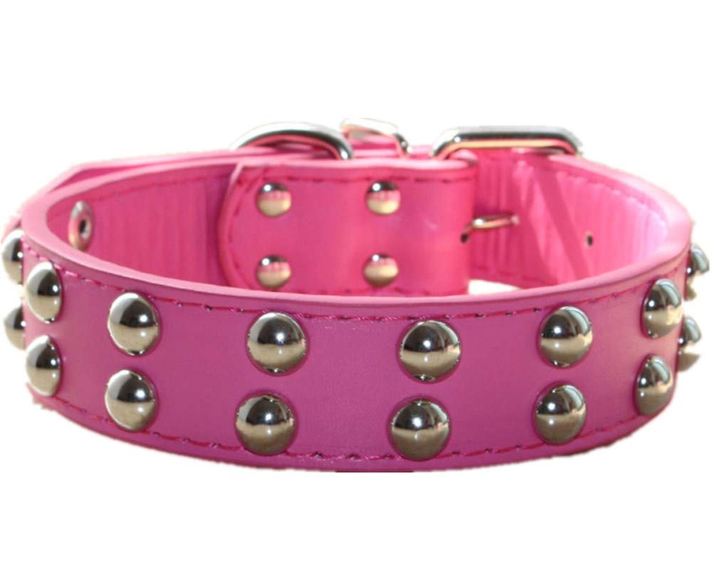 Stylish Studded Dog Collar with 2 Rows Rivets - Spiked PU Leather Pet Collar for Medium & Large Dogs (17-20 inch, Hot Pink) - Perfect for Walking, Training & Fashion Accessories