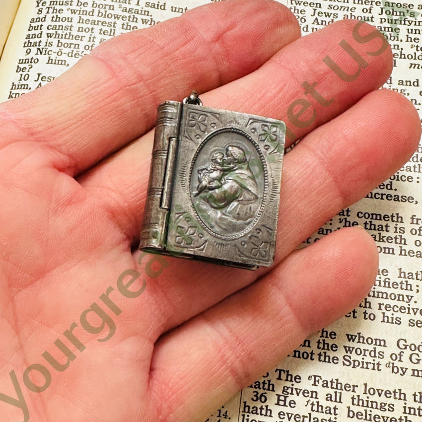 Vintage Mexican Alpaca Silver Bible Rosary Case Pendant - Religious Jewelry for Prayer & Protection - Perfect for Church, Gifts & Spiritual Occasions
