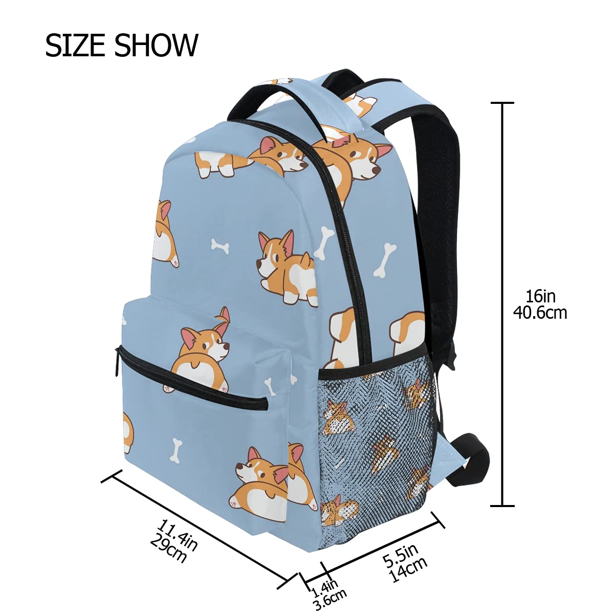 ALAZA Cute Corgi Butt Welsh Dog Backpack for Kids - School Book Bag for Elementary Teens, Boys & Girls - Durable Shoulder Bag for Travel, Laptop & Daypack - Perfect for School, College & Outdoor Adventures