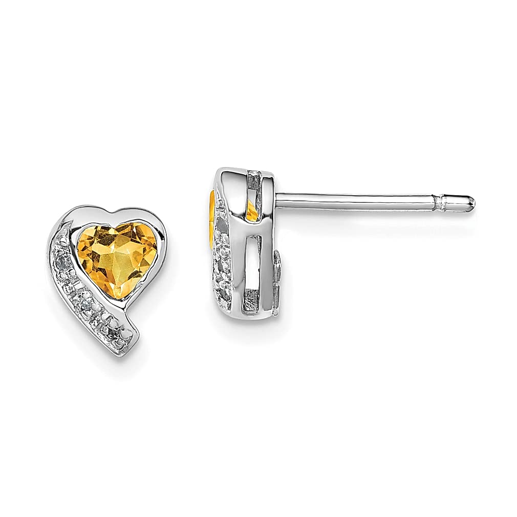 925 Sterling Silver Citrine Diamond Heart Earrings for Women - Dainty Love Jewelry Gift for Her, Anniversary, Valentine's Day & Special Occasions