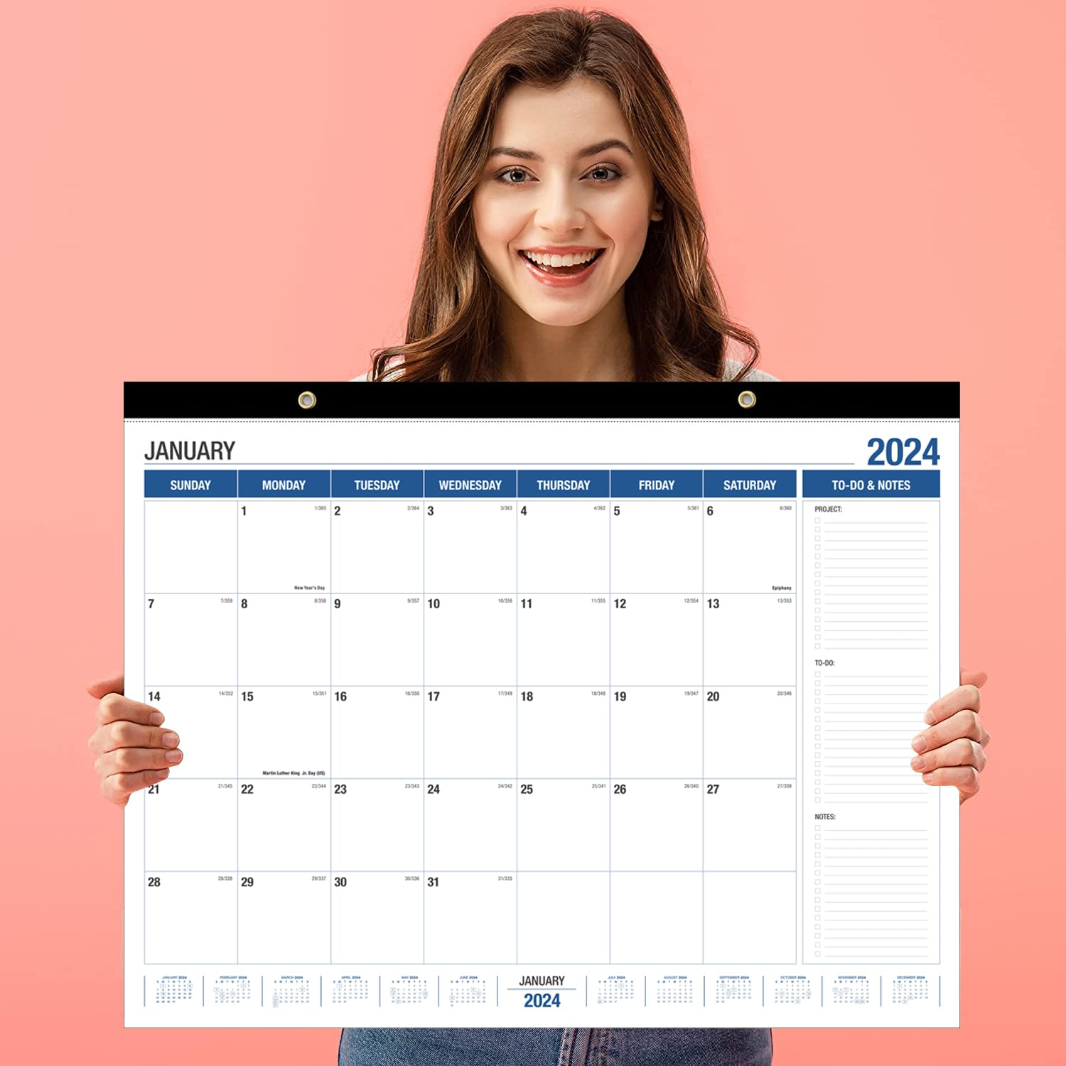 2024-2025 Large Wall & Desk Calendar - 21.96 x 16.96 Inches - July 2024 to December 2025 Monthly Planner - White & Blue Design - Perfect for Home, Office & School Organization & Planning