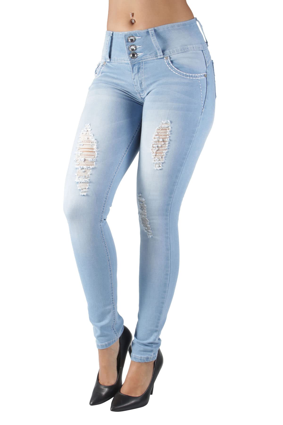 Women's High Waist Butt Lifting Skinny Jeans - Ripped Distressed Denim Pants for Juniors | Perfect for Night Out, Date Night & Casual Wear (Style 3597)