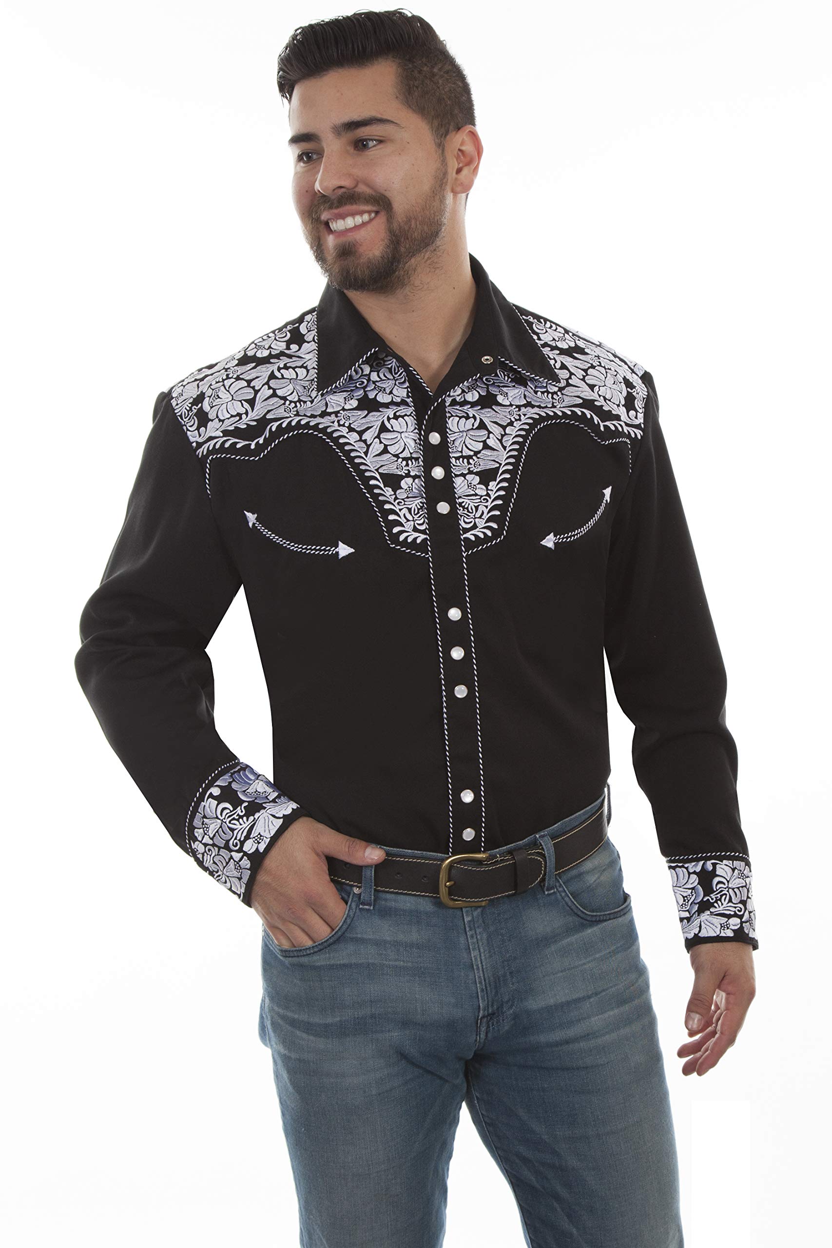Men's Floral Embroidered Western Shirt P-634 by Scully for Compo Clothing | Stylish Cowboy Shirt for Casual Wear, Rodeo & Country Events