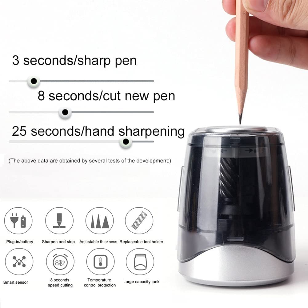 Electric Pencil Sharpener with Auto Stop & 3 Adjustable Gears - Perfect for School, Office & Home Use (Black) - Ideal for Students, Artists & Professionals