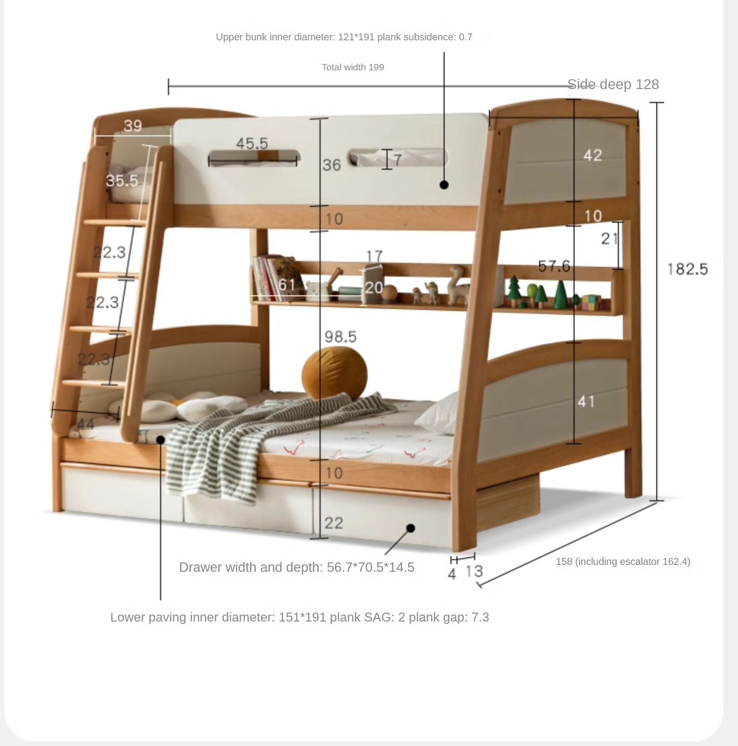 Solid Wood Poplar Kids Bunk Bed with Ladder & Guardrail - Space-Saving Multifunctional Loft Bed for Small Rooms, Dorms & Shared Kids Bedrooms