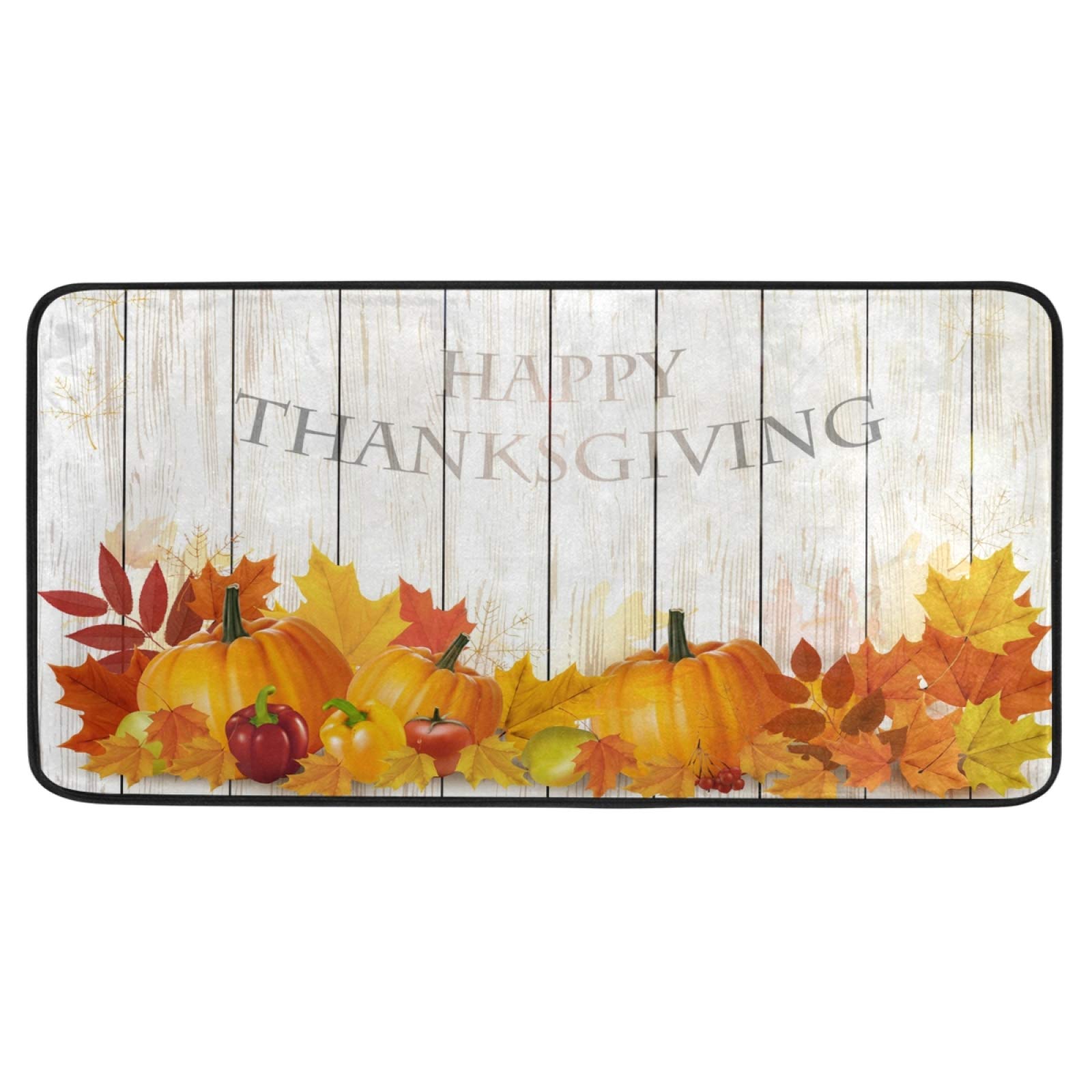 MOYYO Anti-Fatigue Kitchen Mat with Non-Slip Backing - Thanksgiving Pumpkin & Autumn Leaves Design, Oil & Stain Resistant, Easy to Clean Floor Mat for Indoor/Outdoor Use - Perfect for Kitchens, Bathrooms, and Entryways