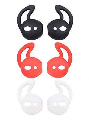 Anti-Slip Silicone Ear Tips for AirPods 1/2 - 3 Pairs (White/Black/Red) - Perfect for Sports & Workouts