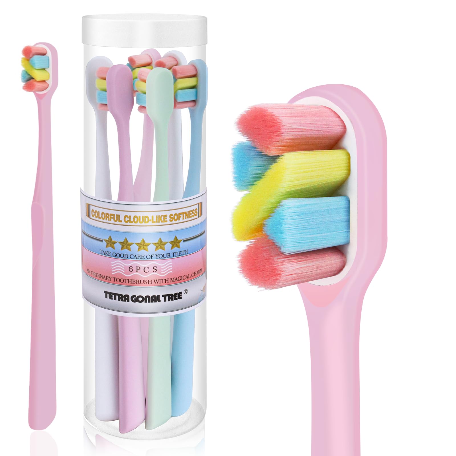 6-Pack Ultra Soft Toothbrushes for Sensitive Teeth & Receding Gums | Dentist-Recommended Tapered Bristles | Gentle Plaque Removal | Ideal for Travel, Home & Office Use (Colors May Vary)