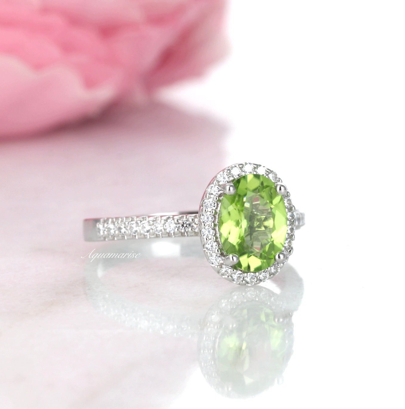 Peridot Sterling Silver Ring for Women - Elegant Iris Green Gemstone Jewelry for Everyday Wear & Special Occasions