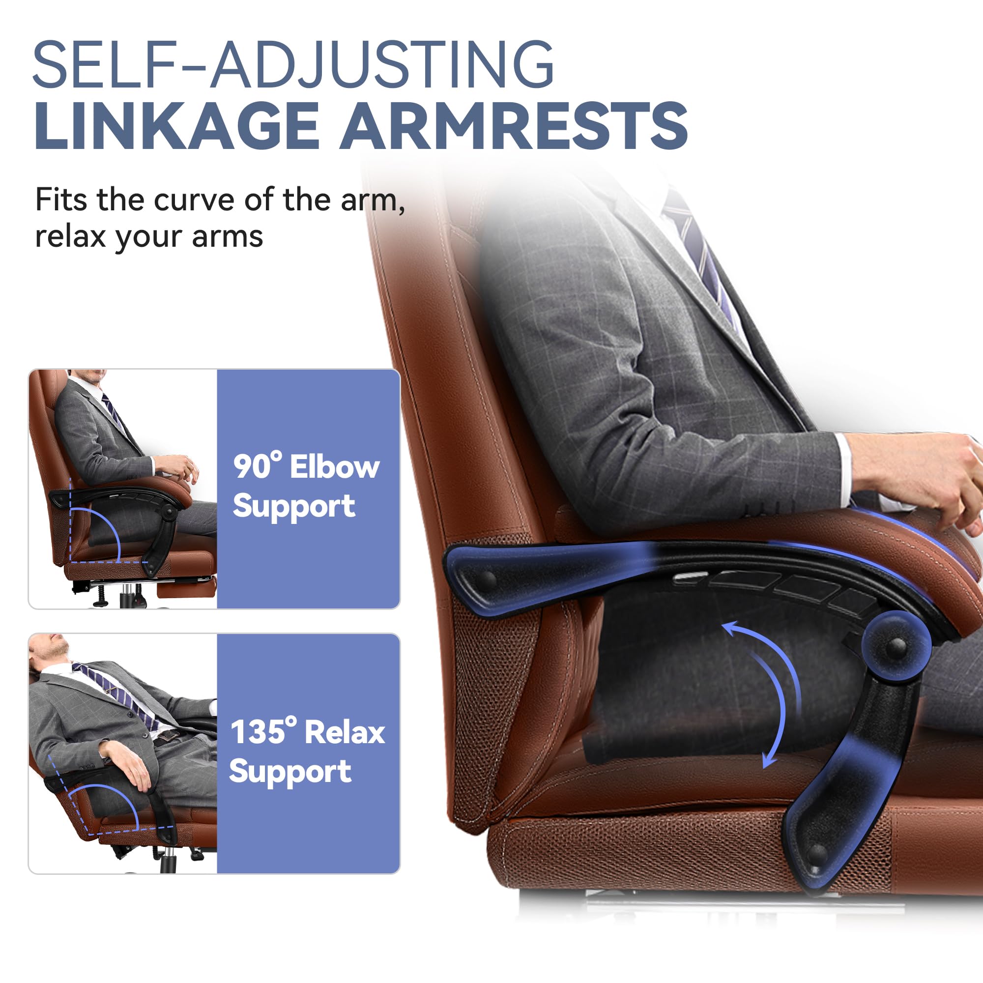 Big and Tall Executive Office Chair with Footrest - High Back Ergonomic Leather Desk Chair with Lumbar Support - Perfect for Home Office, Gaming, and Professional Workspaces