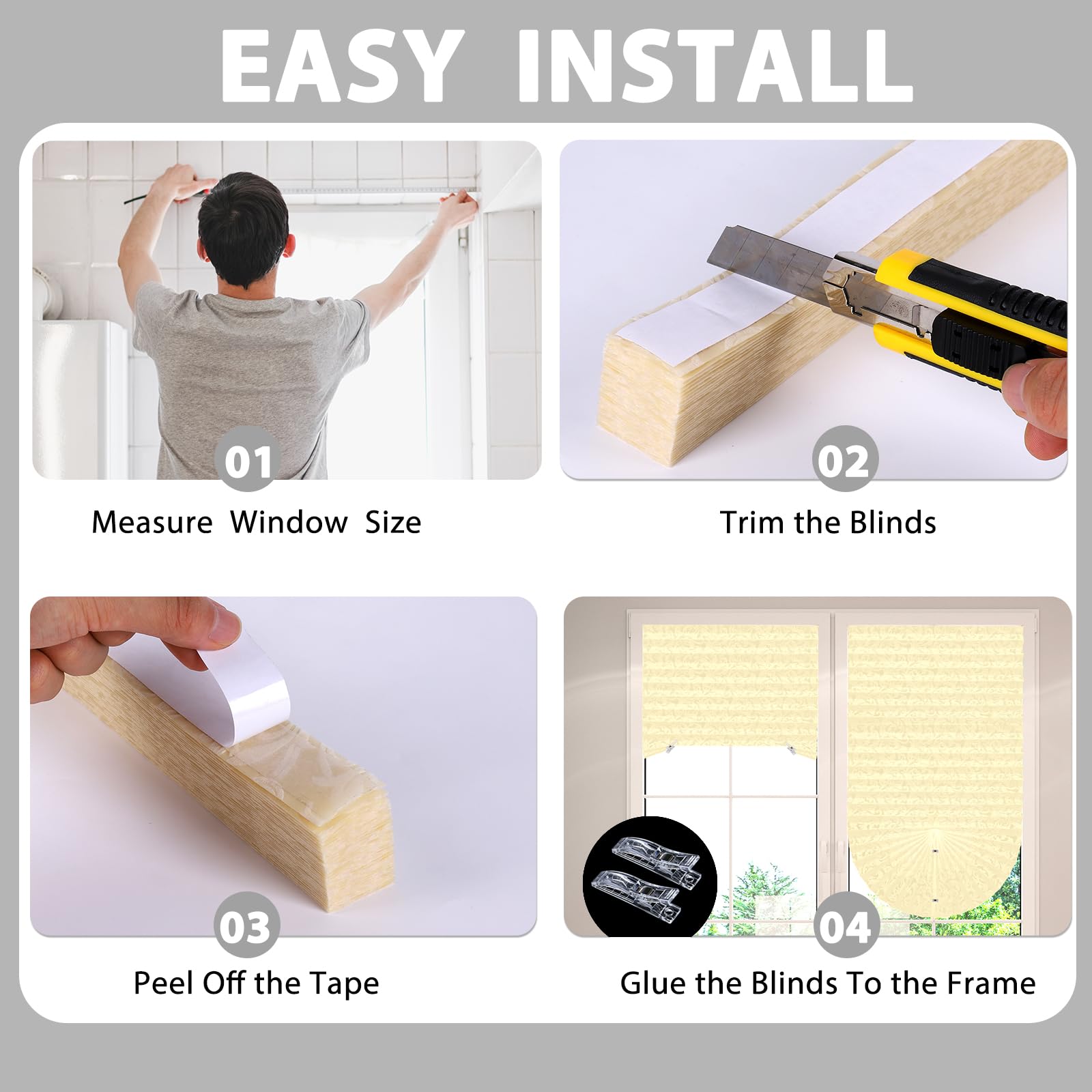 Embossed Paper Blinds - No Drill Temporary Pleated Window Shades | Self-Adhesive Cordless Window Coverings with Printed Patterns | Perfect for Indoor Windows, Doors, Bedrooms & Offices