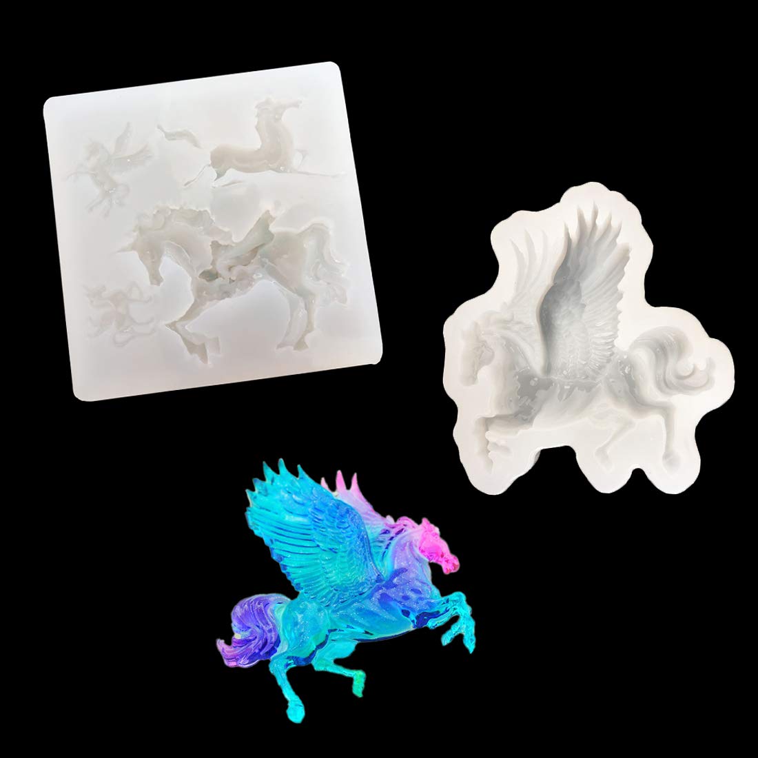 FineInno 2-Piece Unicorn & Pegasus Silicone Resin Molds for DIY Jewelry Making, Epoxy Casting, Handmade Crafts - Perfect for Resin Art, Keychains, Pendants & Home Decor