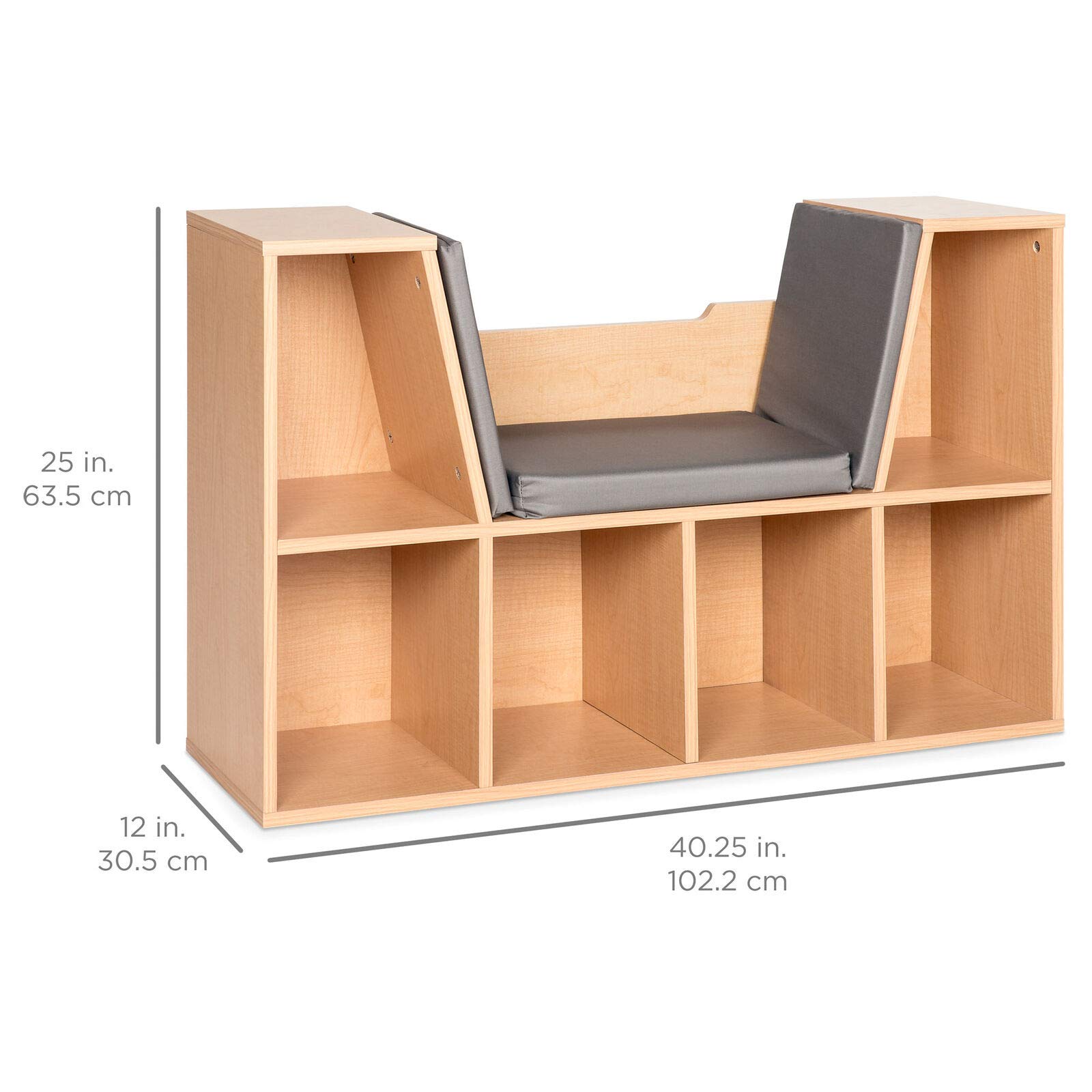 Brown 6-Cube Kids Bookcase with Cushioned Reading Nook - Multi-Purpose Bookshelf Organizer for Books, Toys & Pantry Storage - Perfect for Living Room, Bedroom & Study Room - Ideal for Reading Corners, Playrooms & Home Organization