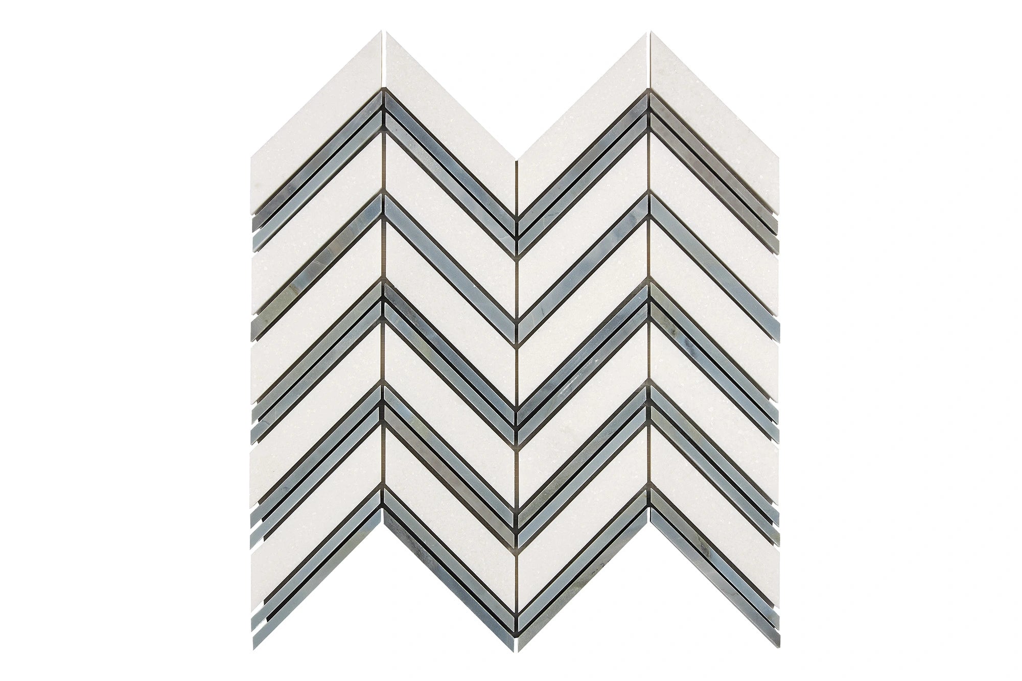 White Thassos Marble Chevron Blue Mosaic Tile - Premium Natural Stone Wall & Floor Decor for Bathroom, Kitchen Backsplash, and Fireplace