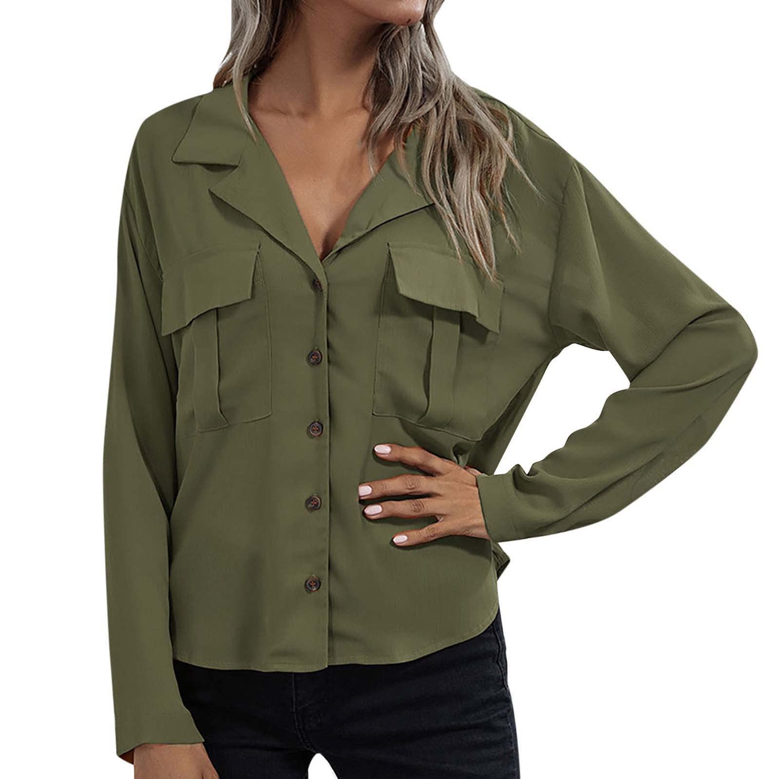 Women's Button Down Shirts 2023 | Long Sleeve Chiffon Blouses for Work & Casual | Satin V-Neck Dressy Tops for Fall Fashion | Perfect for Office, Date Night & Everyday Wear