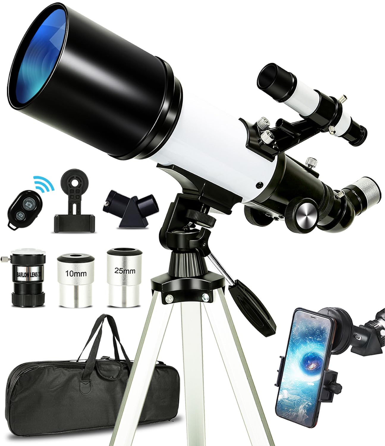 Premium Portable Refractor Telescope for Adults & Kids - High Powered Astronomy Telescope for Stargazing, Deep Space & Planets Observation - Includes Smartphone Adapter for Astrophotography - Perfect for Beginners, Travel & Outdoor Exploration