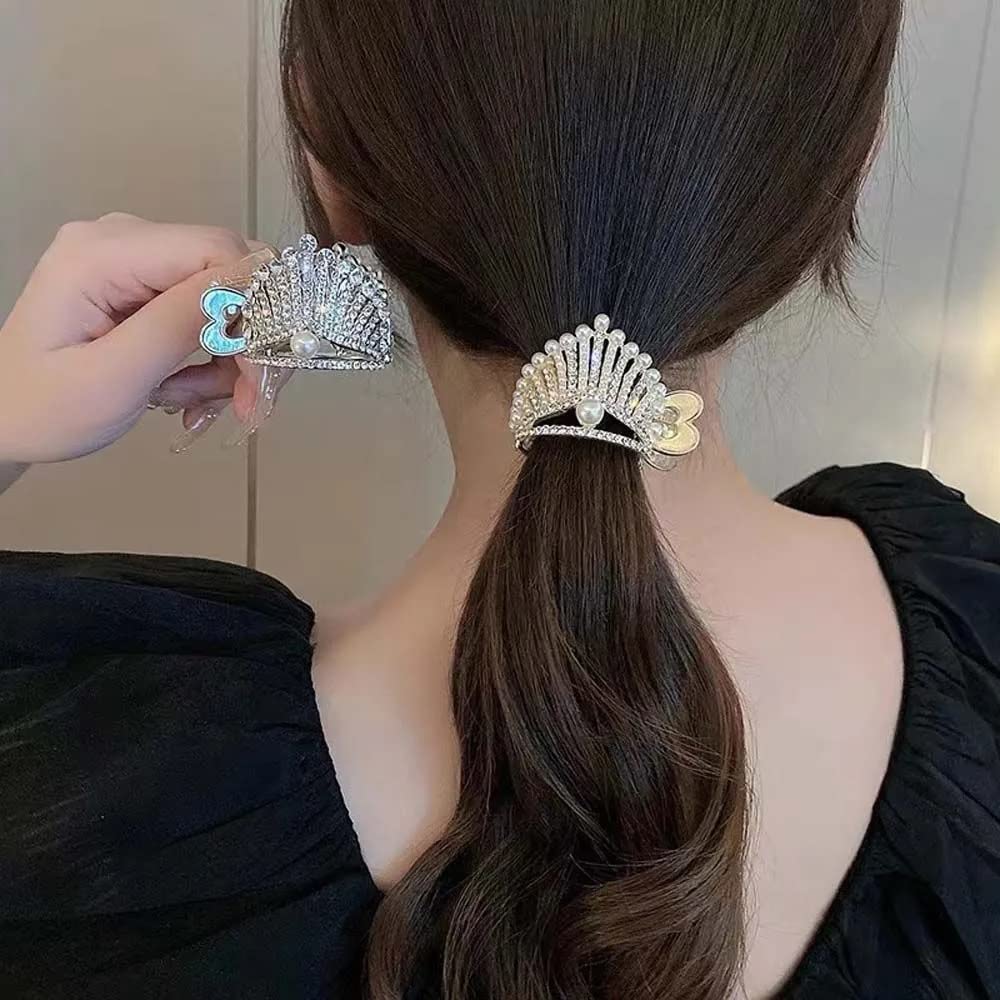 Sparkling Starvis Pearl Hair Clip with Rhinestones - Elegant Crown-Shaped Hair Accessory for Women & Girls - Perfect for Weddings, Parties, and Special Occasions