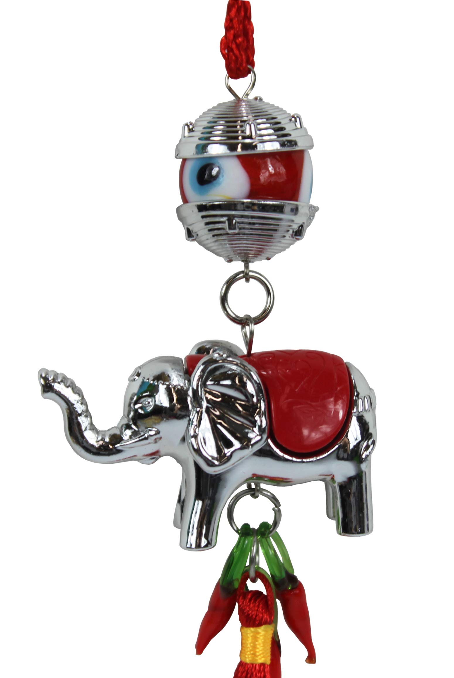 Evil Eye Elephant Charm with Red Tassel - Protection Amulet for Home Decor, Car Mirror, Purse & Gift Giving