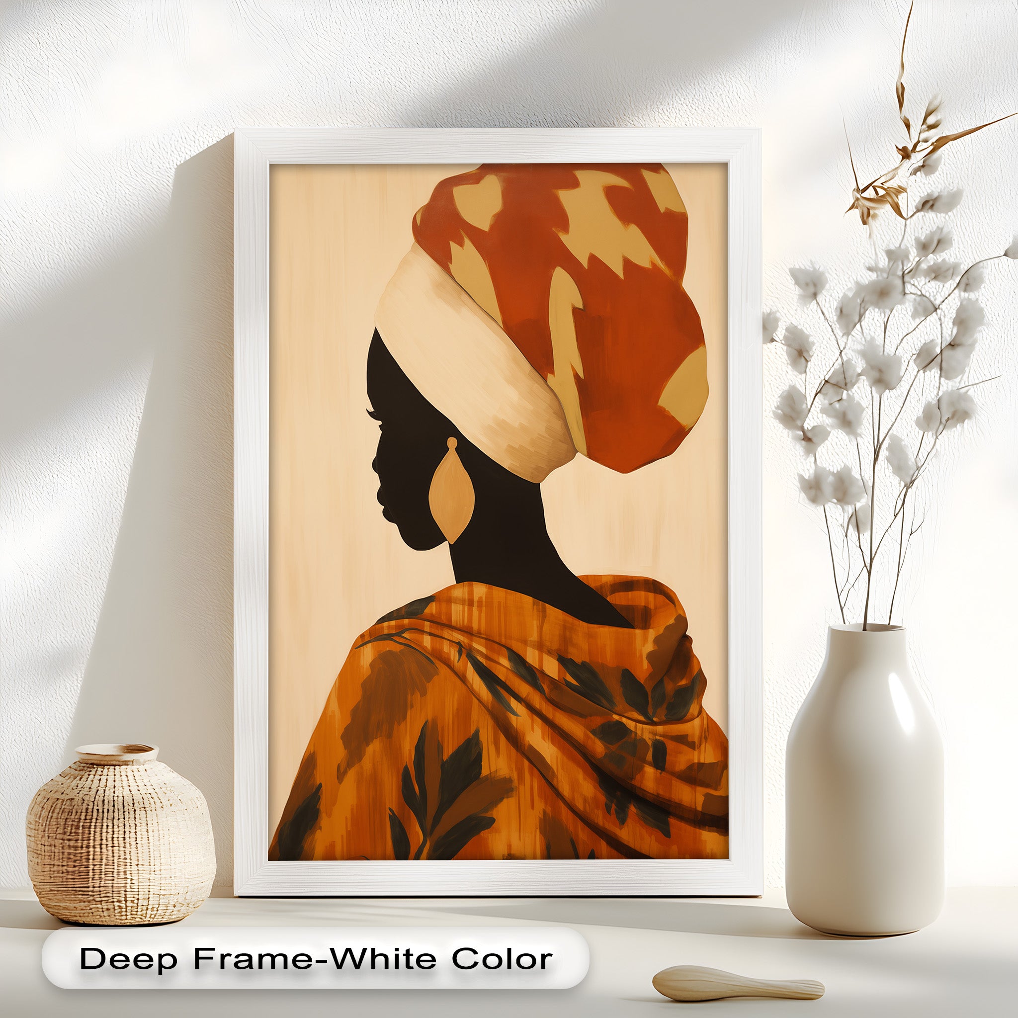 African Woman Silhouette Art - Handmade Framed Oil Painting Wall Decor for Living Room, Bedroom & Office | Unique Home Gift Idea