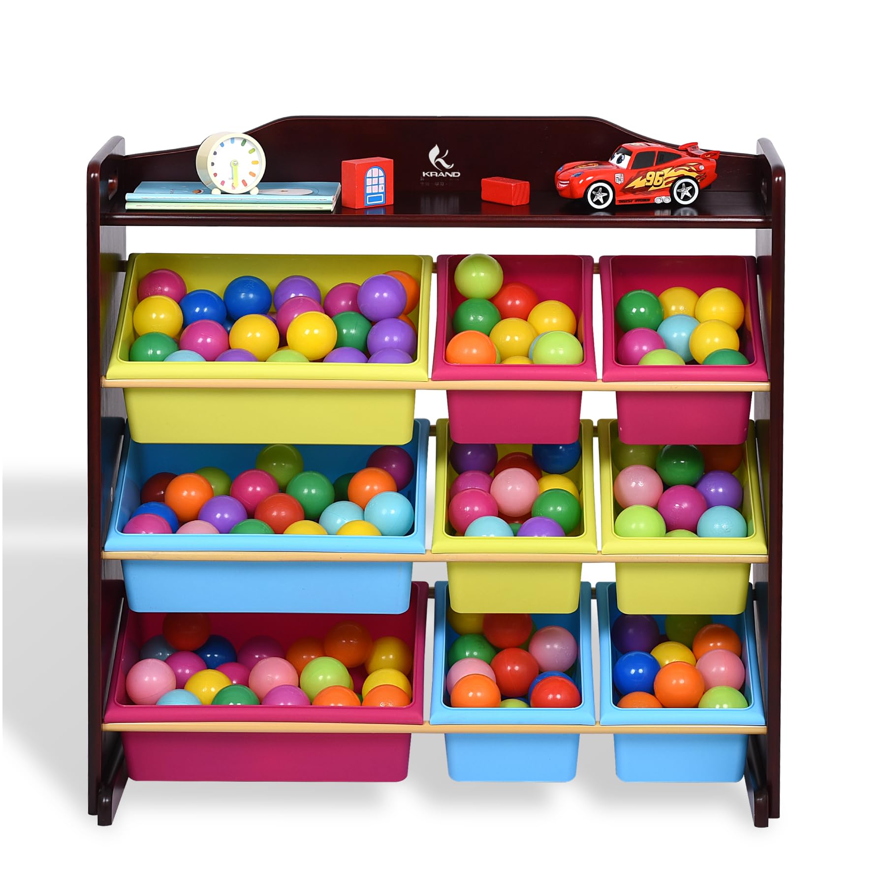 Kids Toy Storage Organizer - 100% Solid Pine Wood Toy Organizer with Durable Anti-Break Bins (Espresso) - Perfect for Playrooms, Bedrooms & Daycare Centers