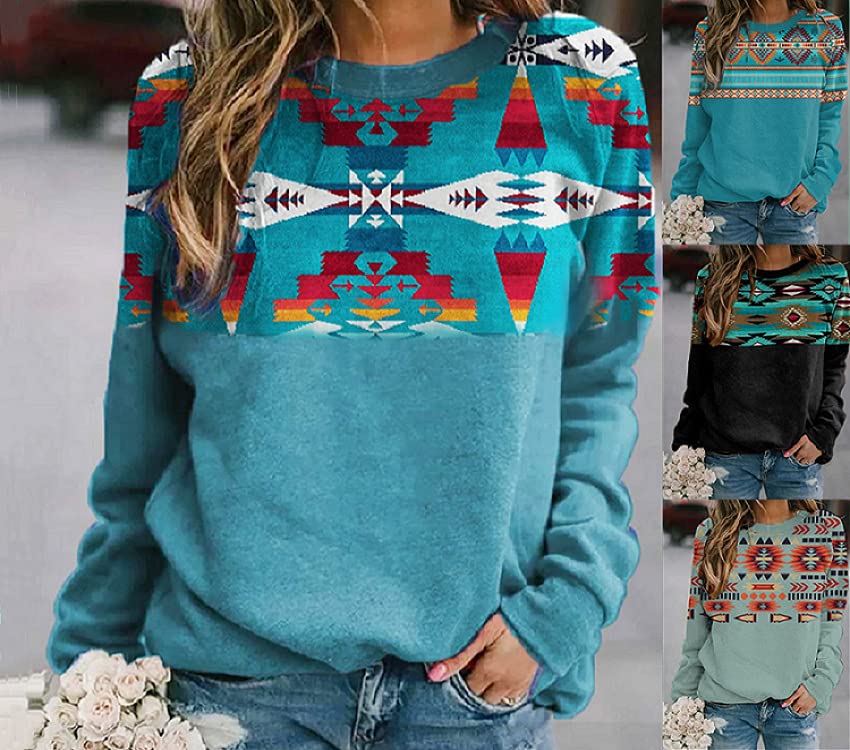 Aztec Sweatshirt Women - Retro Western Crewneck for Casual Wear