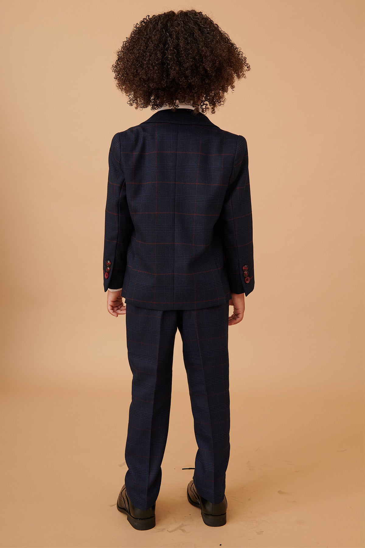 EDINSON Kids Navy & Wine Check Print 3-Piece Suit for Boys - Formal Occasions, Weddings & Family Photos