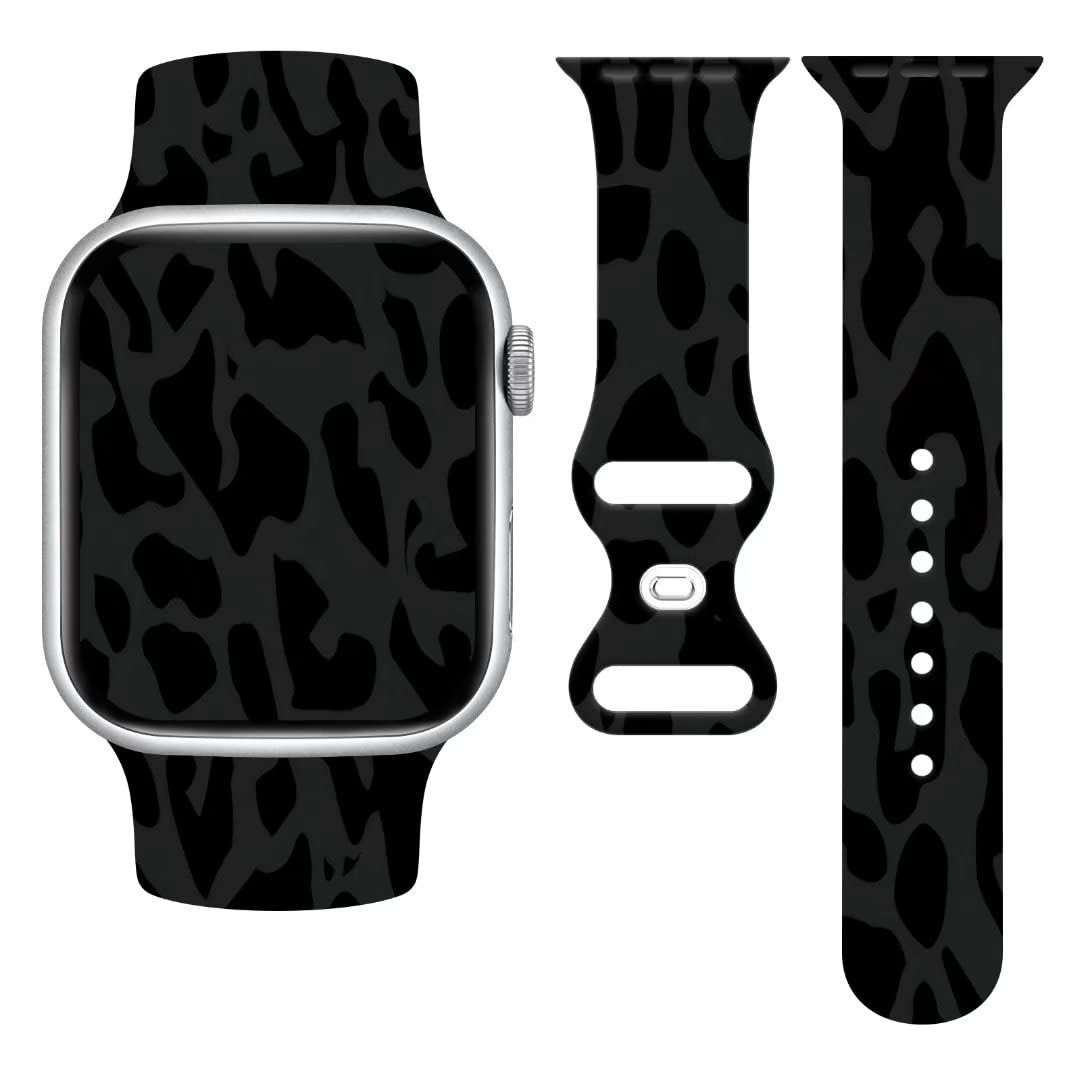 Leopard Print Apple Watch Band - Soft Silicone Strap Compatible with 38mm 40mm 41mm Apple Watch Series 7/6/5/4/3/2/1/SE - Adjustable Replacement Wristband for Women & Men - Perfect for Workouts, Daily Wear and Fashion Accessories