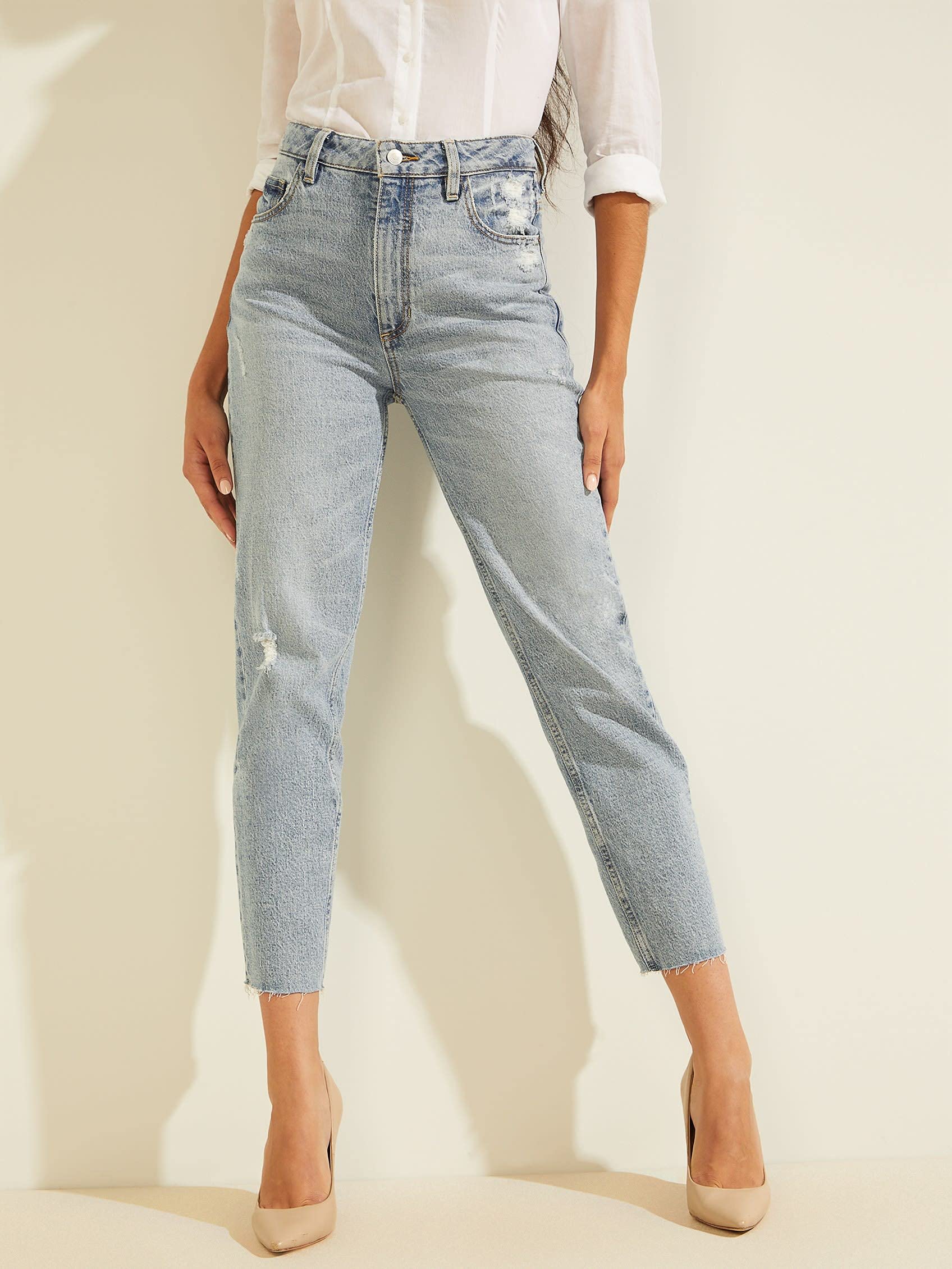 GUESS Women's Eco-Friendly Slim Mom Jeans - High Waist Stretch Denim Pants for Casual Wear & Everyday Outfits