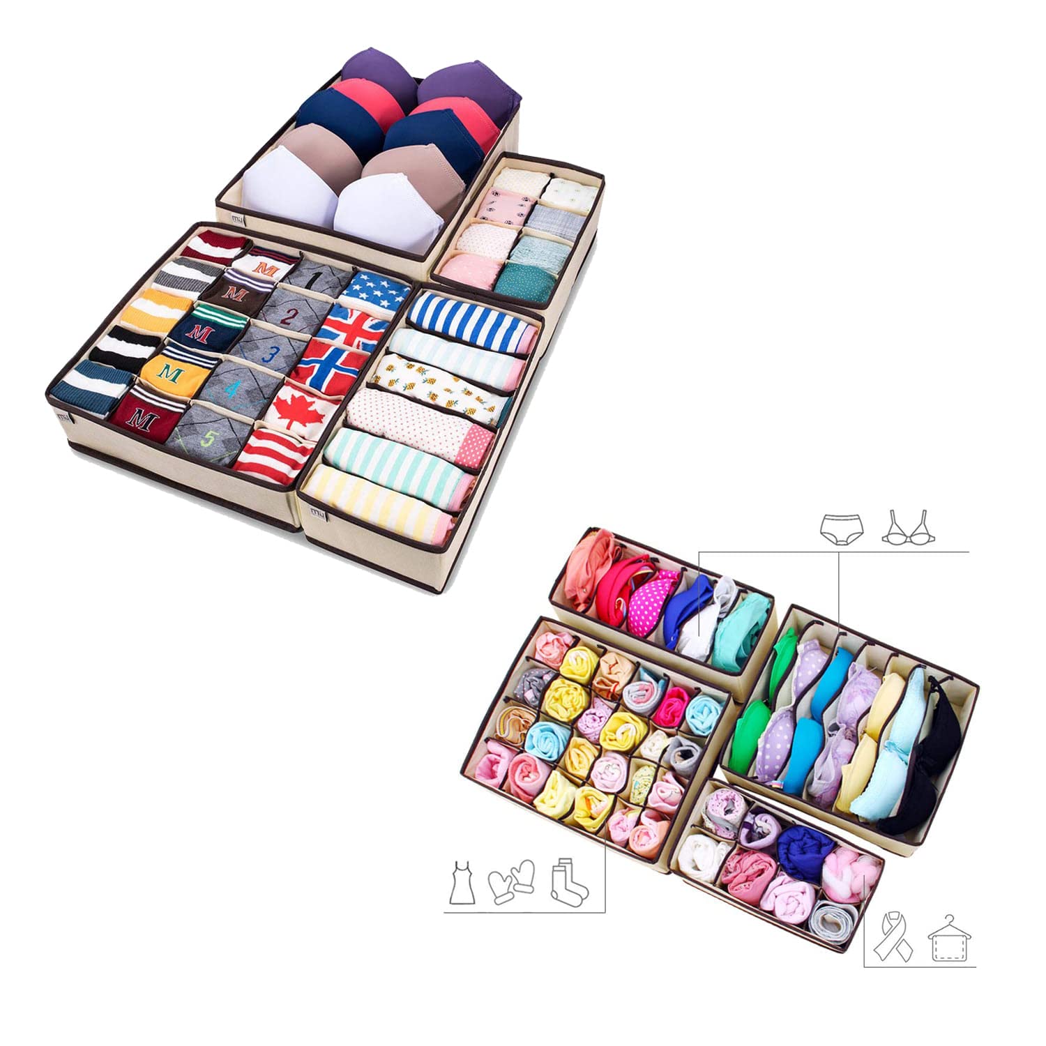 Foldable Closet Organizer - 4-Piece Underwear Drawer Divider Storage Box Set for Bras, Socks, Ties & Scarves | Space-Saving Under Bed & Closet Organization Solution for Small Spaces