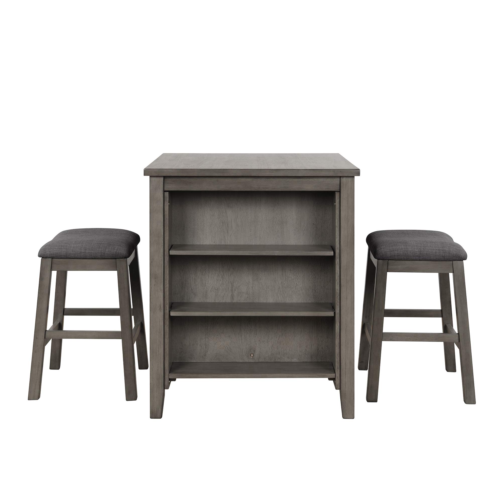 3-Piece Square Dining Table Set with Padded Stools & Storage Shelf - Dark Gray Kitchen Breakfast Nook Set for Small Spaces | Compact Dining Solution for Apartments, Condos & Tiny Homes