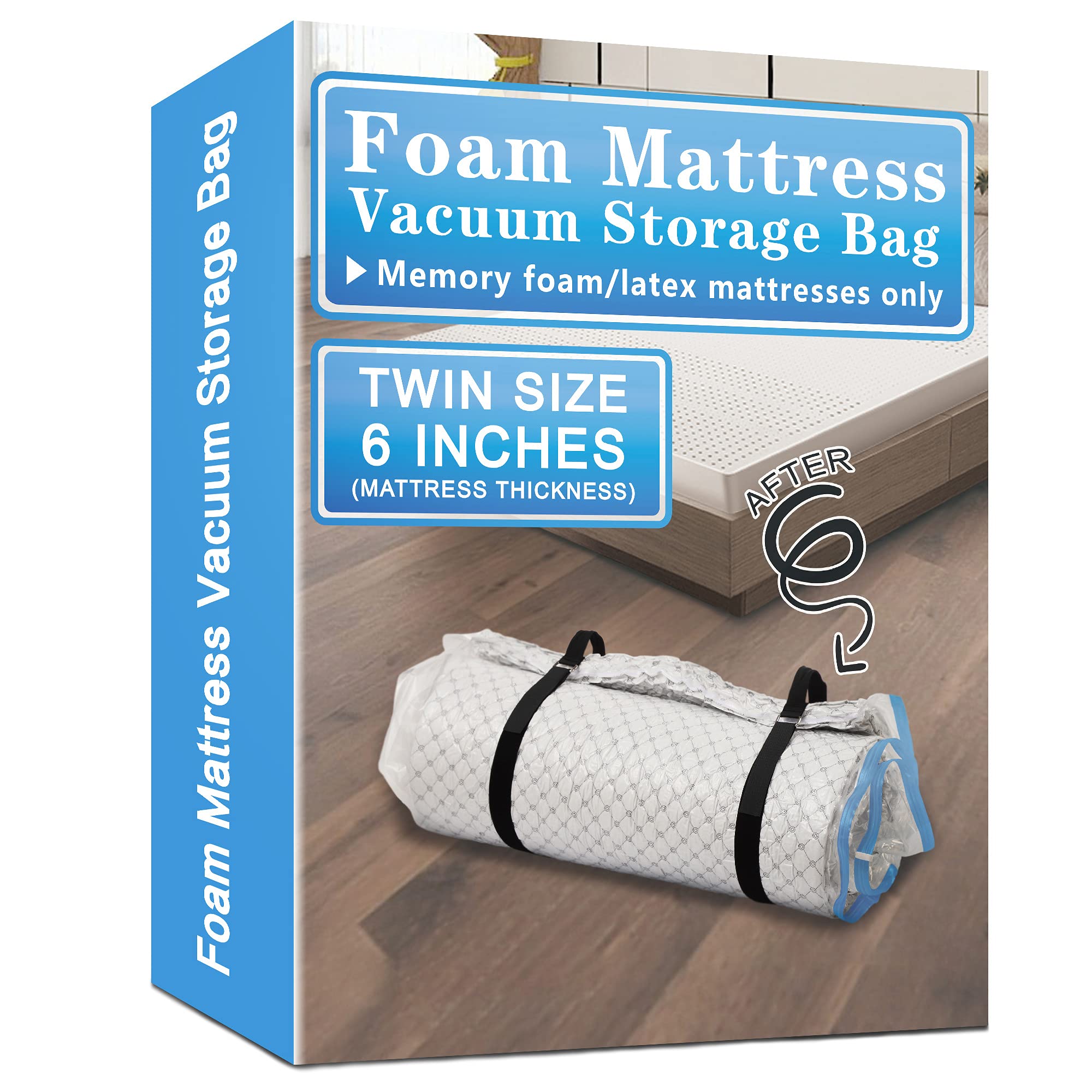 Twin/Twin XL Foam Mattress Vacuum Storage Bag - 6 Inch Compression Mattress Cover with 2 Straps for Moving & Long-Term Storage | Space-Saving Solution for Dorm, Apartment & Home Organization