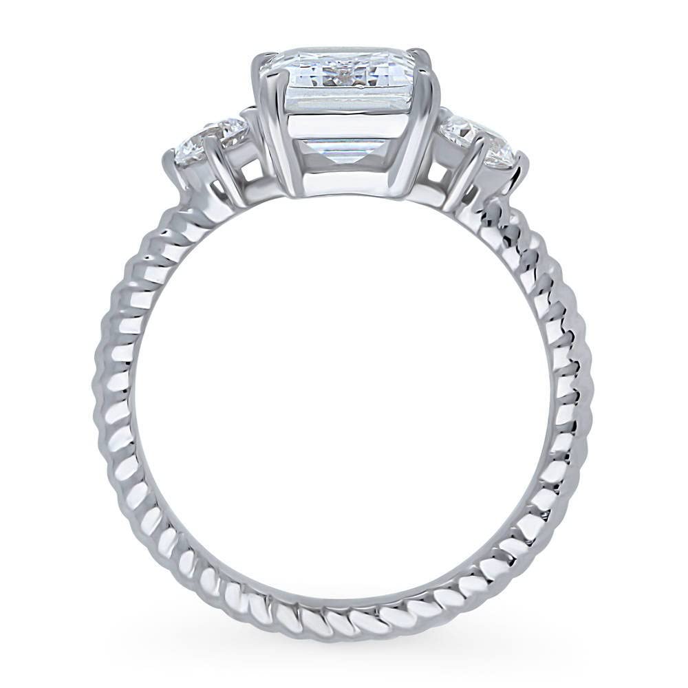 BERRICLE Sterling Silver 3-Stone Wedding & Engagement Ring for Women - 2.6 Carat Emerald Cut Cubic Zirconia CZ Woven Band, Rhodium Plated, Size 4-10 | Elegant Gift for Anniversary, Proposal & Special Occasions