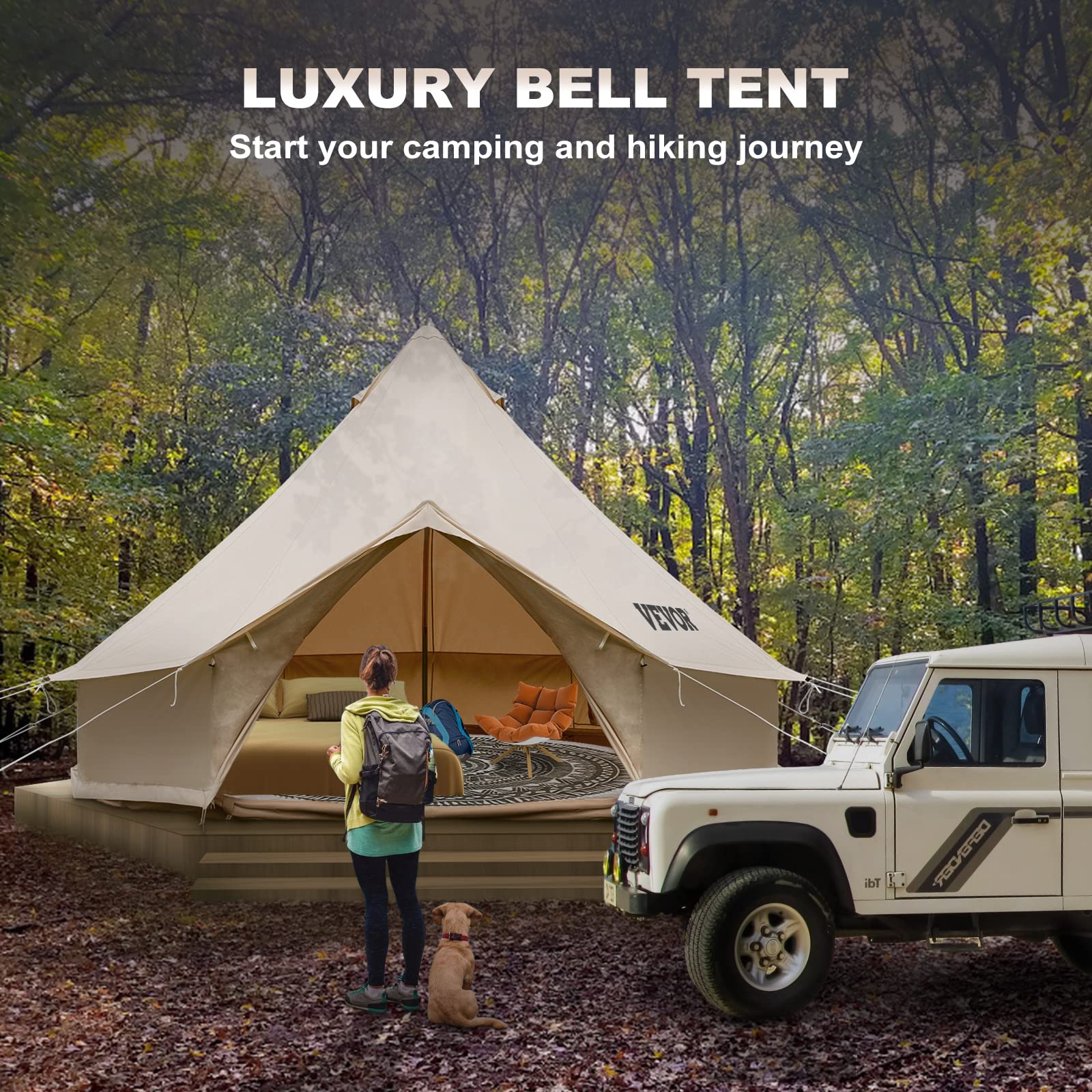 Happybuy 4-Season Canvas Bell Tent - 100% Cotton Breathable Yurt Tent with Stove Jack | Waterproof Luxury Glamping Tent for Family Camping, Outdoor Hunting & Parties | Perfect for Backyard Gatherings, Music Festivals & Wilderness Adventures
