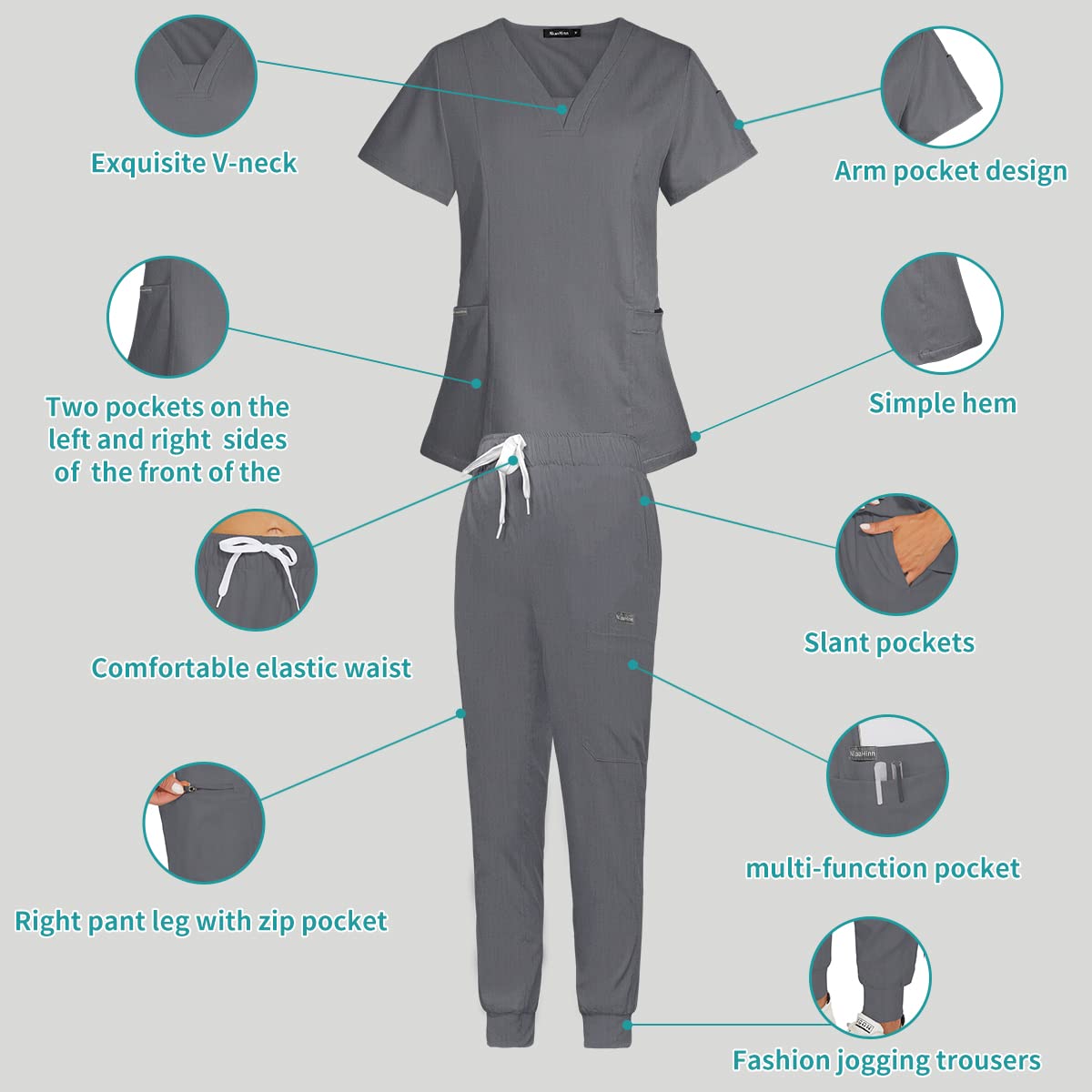Premium Women's Medical Scrub Set - Stretchy Nursing Uniform with Modern V-Neck Top & Jogger Pants | Comfortable Workwear for Nurses, Doctors & Healthcare Professionals | Perfect for Hospitals, Clinics & Long Shifts