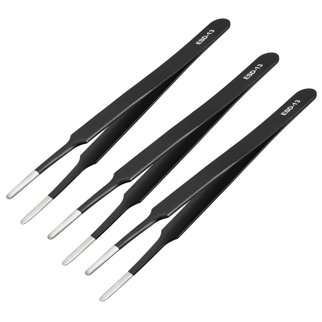 uxcell ESD-13 Anti-Static Stainless Steel Tweezers - Non-Magnetic Blunt Tip for Jewelry Making, Electronics Repair & Crafting - 4.8 Inch Precision Tools (3-Pack) - Perfect for Watch Repair, PCB Work & DIY Projects