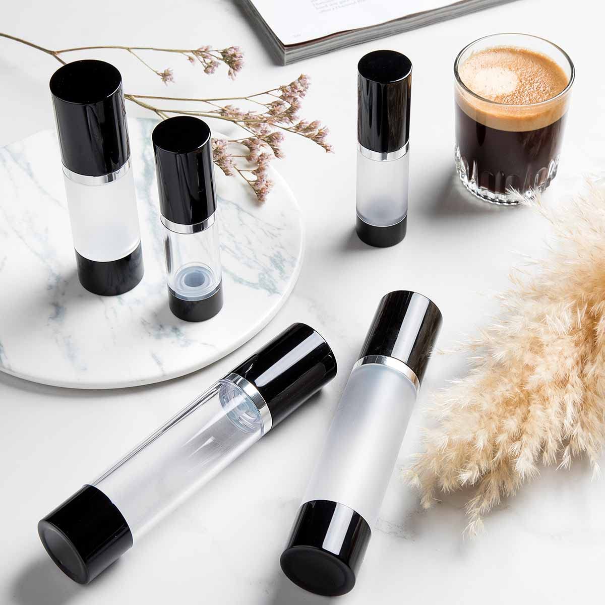 Premium White Airless Bottles with Glossy Black Cap - 30ml, 190-Pack Multi-Pack Bundle for Cosmetics, Skincare & Travel Essentials - Perfect for Serums, Lotions & Creams Storage