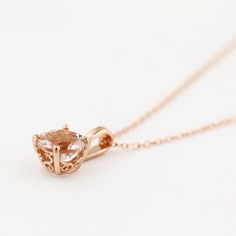 14K Rose Gold Morganite Pendant Necklace - 18 Inch Dainty Jewelry for Women, Elegant Gift for Her, Perfect for Valentine's Day, Anniversary & Special Occasions