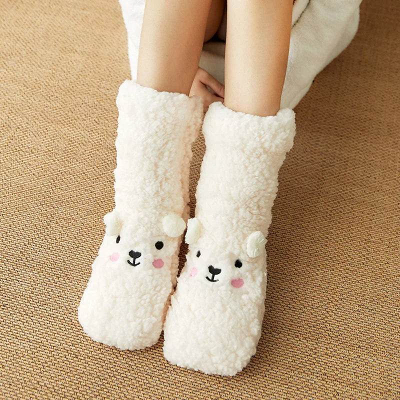 Cozy Fuzzy Bear Socks for Women & Men - Soft Winter Warm Slipper Socks with Non-Slip Grip - Perfect for Christmas Gifts, Home Relaxing & Cold Weather Comfort