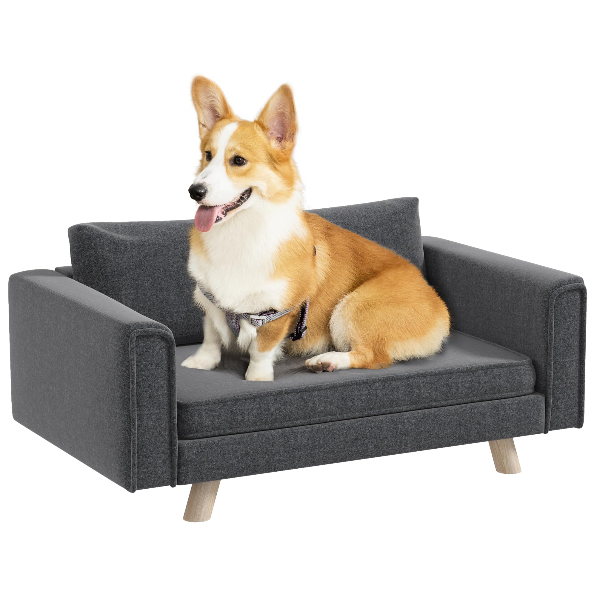 PawHut Elevated Dog Sofa Bed with Removable Cushions - Anti-Slip Pet Furniture for Small & Medium Dogs - Gray - Perfect for Living Room, Bedroom & Pet-Friendly Spaces