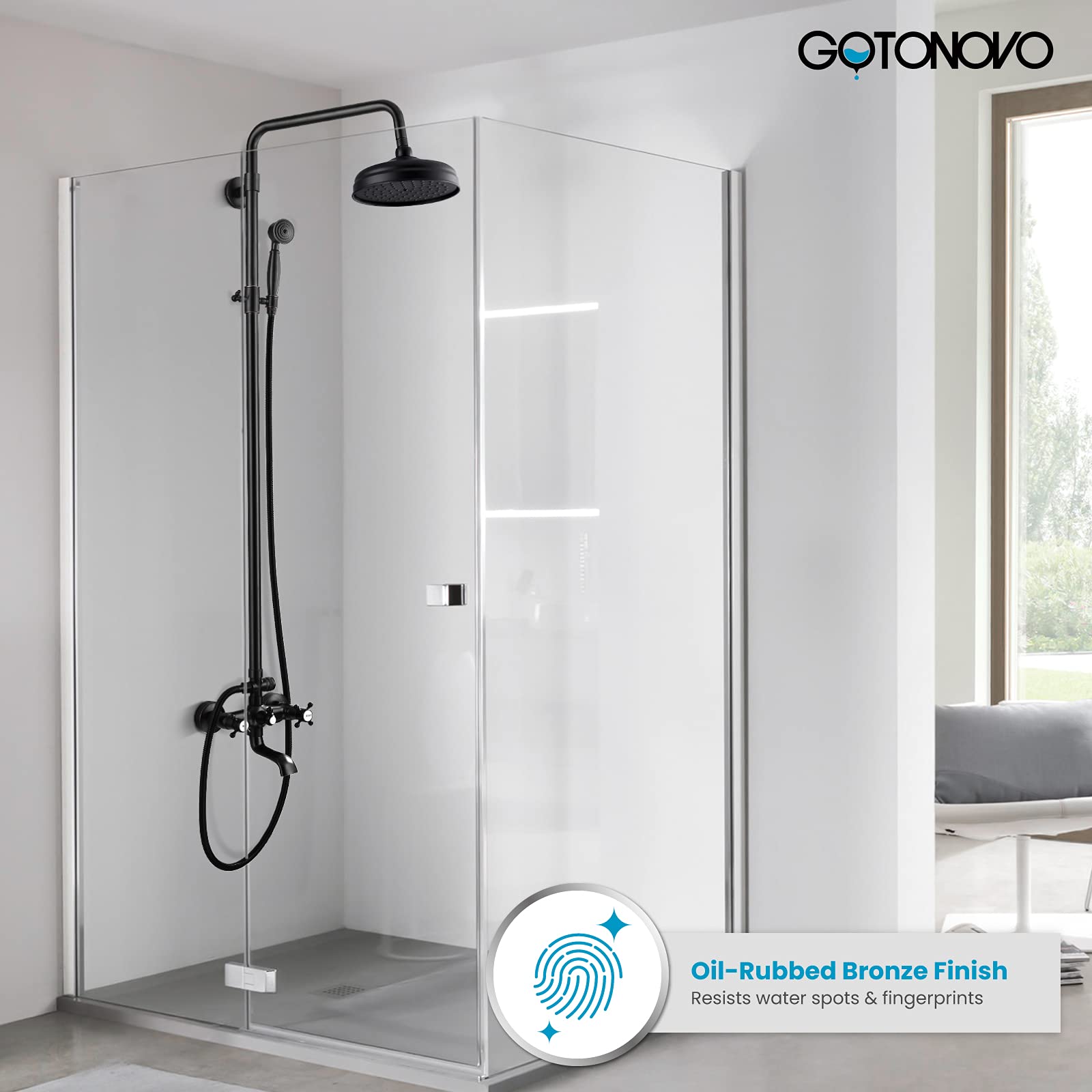 Oil Rubbed Bronze Luxury Shower Faucet with Rain Mixer & Matching Widespread 3-Hole Bathroom Sink Faucet - Deck Mounted for Modern Bathroom & Spa Experience