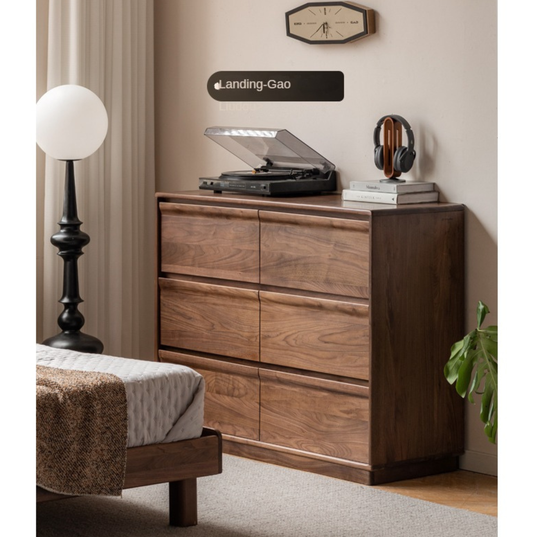 Solid Black Walnut Wood Dresser - 6-Drawer Bedroom Storage Furniture for Master Bedroom, Guest Room & Nursery Organization