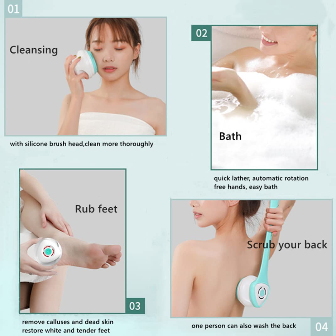 Rechargeable Electric Body Brush with 5 Silicone Heads - Waterproof Exfoliating Shower Brush for Smooth Skin - Perfect for Spa, Dry Brushing & At-Home Skincare Routine