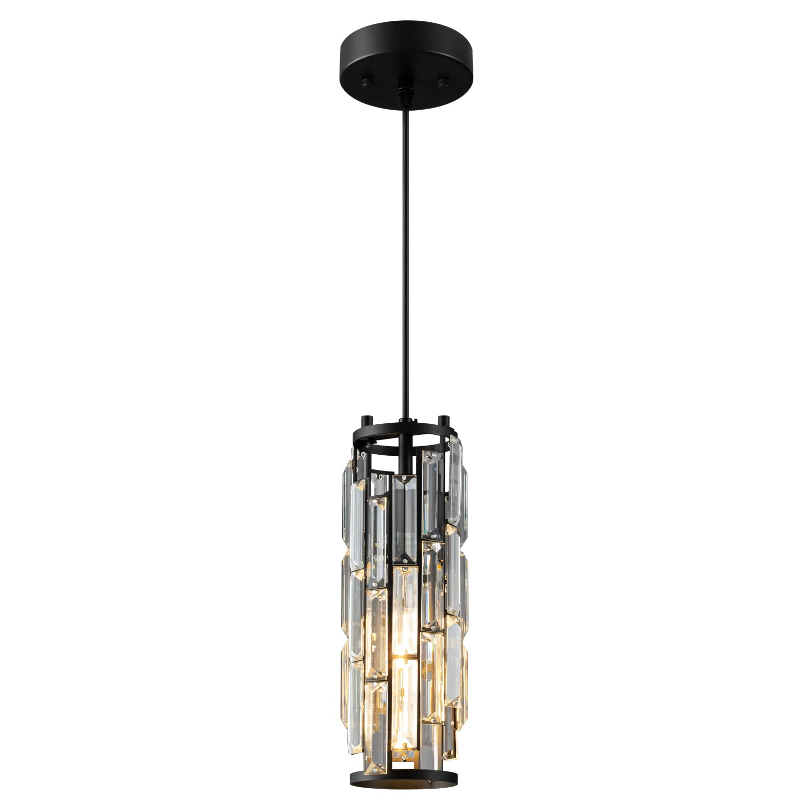 LMQNINE Modern Black Crystal Pendant Light Fixture - Mini Hanging Light for Kitchen Island, Dining Room, Bedroom & Living Room - Elegant & Stylish Ceiling Lighting (1-Pack, Black)