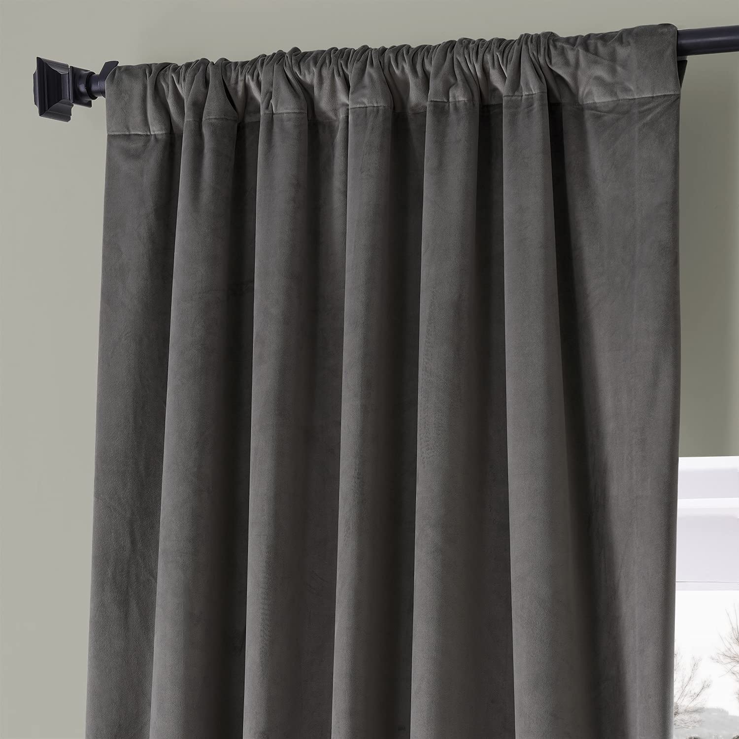 Premium HPD HALF PRICE DRAPES Signature Plush Velvet Blackout Curtains - 50x84 Inch Thermal Insulated Room Darkening Drapes for Bedroom & Living Room (1 Panel, Nightlife Grey) - Perfect for Home Theater, Nursery & Light Sleepers