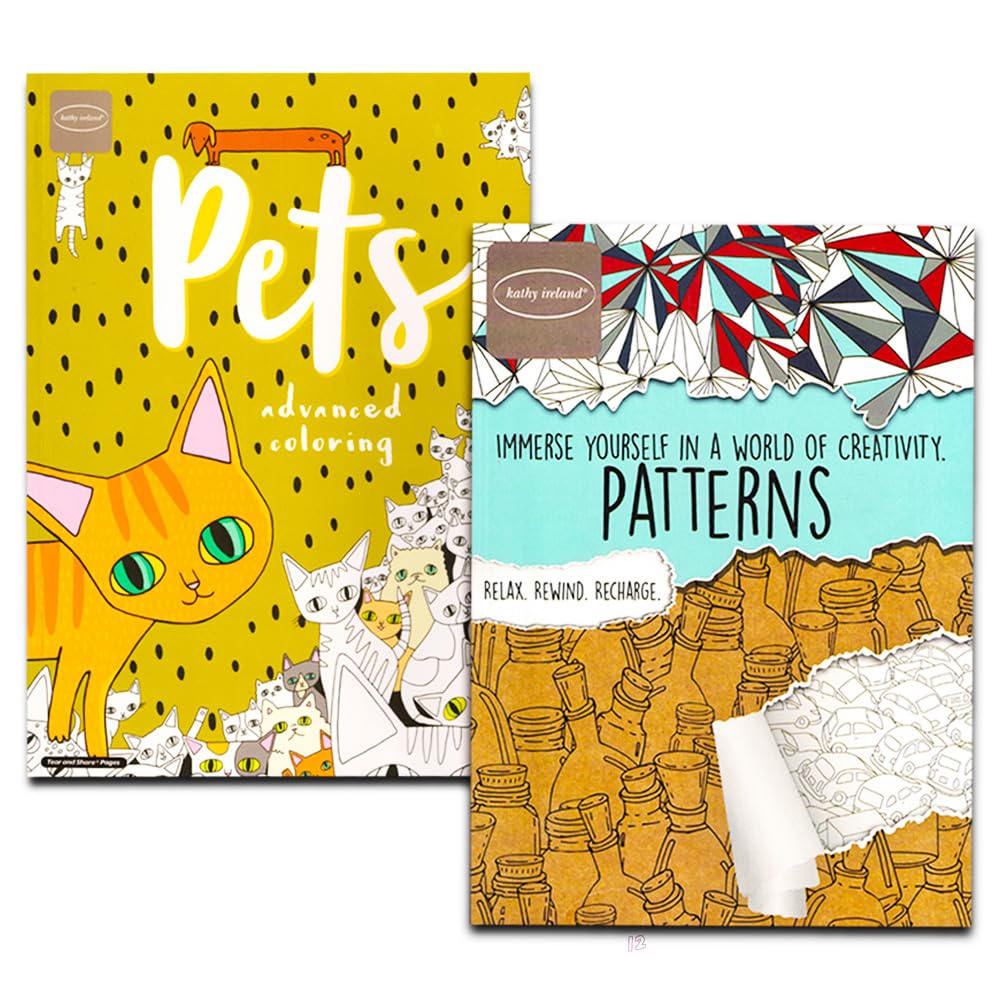 Adult Coloring Books Set with Pencils - 4 Stress Relief Books for Adults | Home Relaxation & Art Therapy