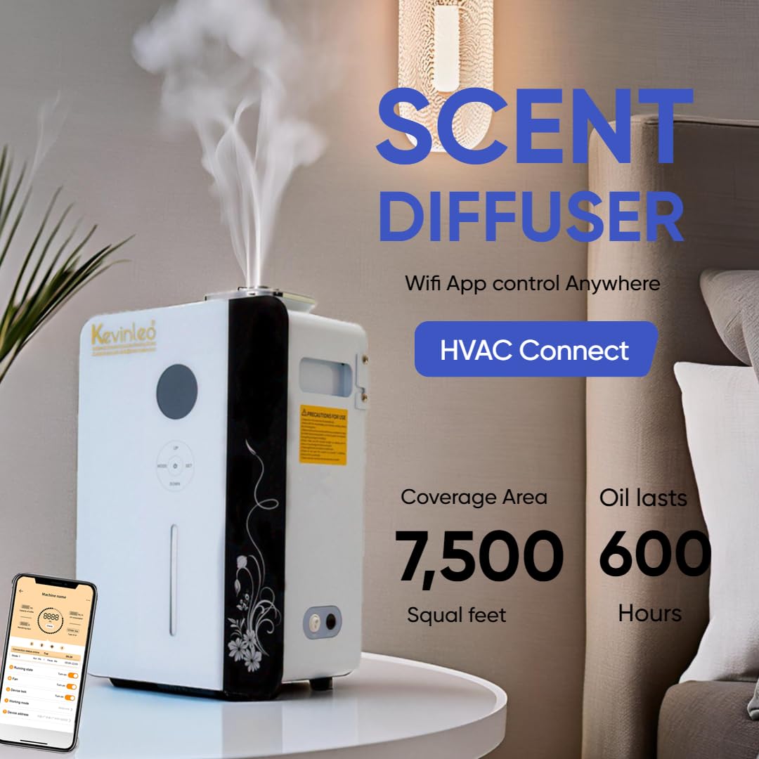 WiFi Oil Diffuser - 7500 Sq.ft HVAC Scent Diffuser with Cold Air Technology, 800ml Waterless Aromatherapy Nebulizer for Home, Office, Large Spaces | Long-Lasting Fragrance for Hotels, Spas, Yoga Studios & Meditation Rooms | Smart Home Scenting Solution for Relaxation & Stress Relief